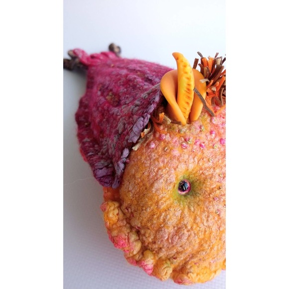 Unique OOAK Toy Alien Orange Snail SemiLy Lapatamelly Galaxy Handmade Silk Wool - Picture 3 of 15